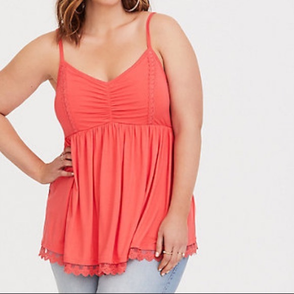 torrid Tops - Torrid Super Soft Pink Ruched Babydoll Cami, 1X